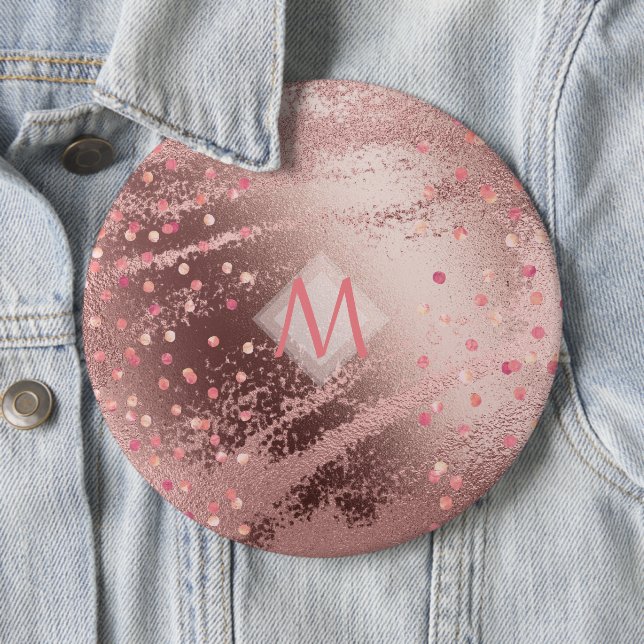 Monogram ROSEGOLD Metallic Foil Confetti Look 6 Cm Round Badge (In Situ)