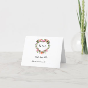 Monogram Roses Floral Heart Table Place Card