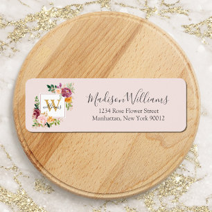 Monogram Roses Gold Flower Floral Return Address