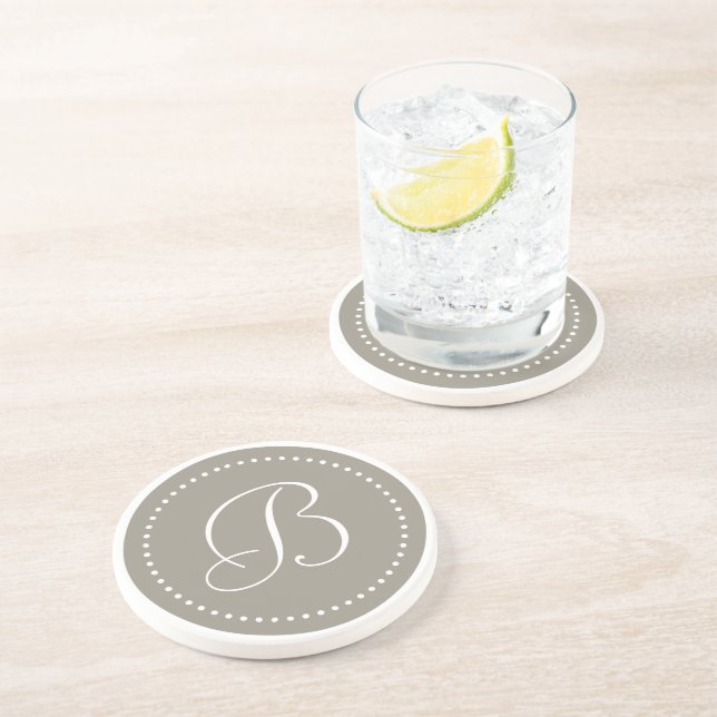 Monogram Round Aluminium/White Dot Border Coaster (Side)