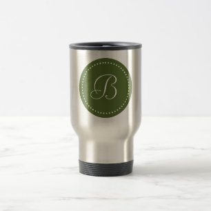 Monogram Round Olive Green/White Dot Travel Mug