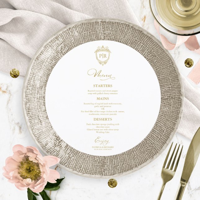 Monogram Round Wedding Menu Cards Gold (Creator Uploaded)
