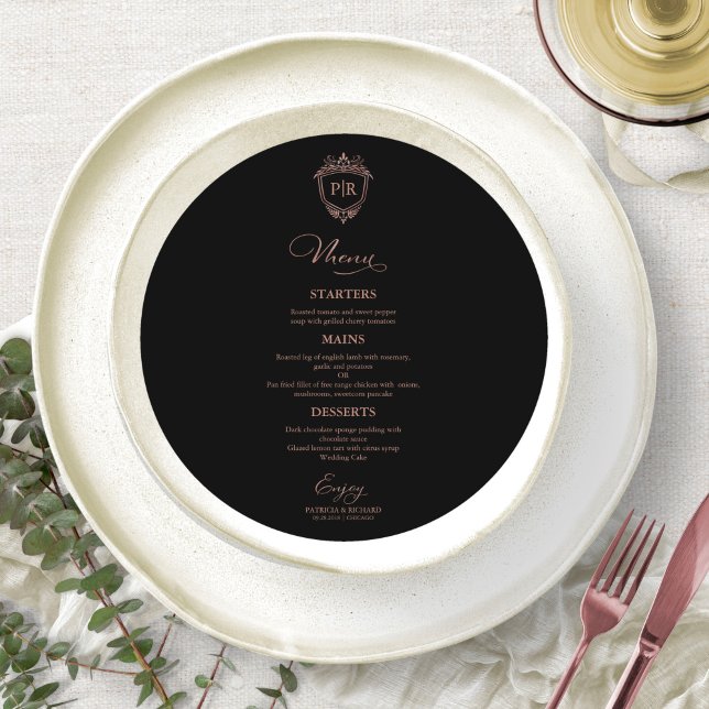 Monogram Round Wedding Menu Cards Rose Gold  (Creator Uploaded)