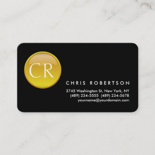 Monogram Rounded Corner Black Yellow Business Card