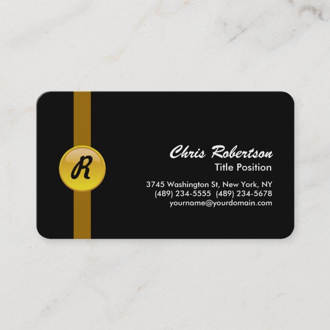 Monogram Rounded Corner Black Yellow Business Card (Front)