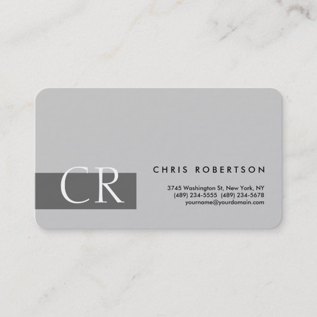 Monogram Rounded Corner Grey Stripe Business Card (Front)