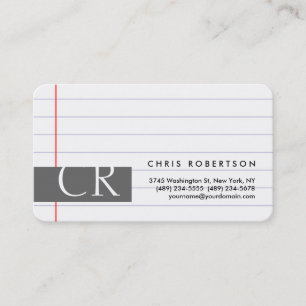 Monogram Rounded Corner Lined Paper Business Card