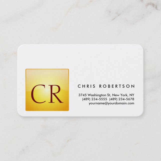 Monogram Rounded Corner Yellow White Business Card (Front)
