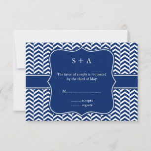 Monogram Royal Blue Chevron Pattern Wedding RSVP Card