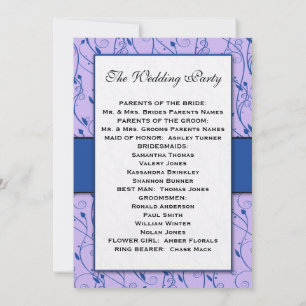 Monogram Royal Blue Lilac Swirl Wedding Program Invitation