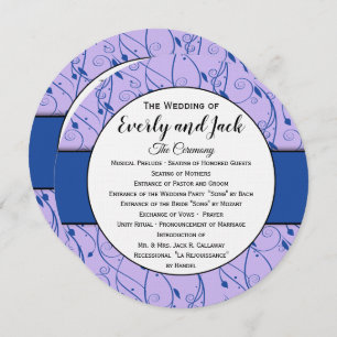 Monogram Royal Blue Lilac Swirl Wedding Program Invitation