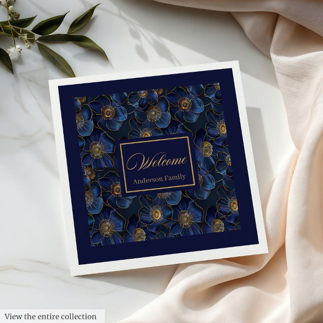 Monogram Royal Blue Napkins Gold Flowers Modern (Monogram Royal Blue Napkins Gold Flowers Modern)