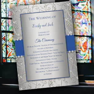 Monogram Royal Blue Silver Wedding Programs Programme
