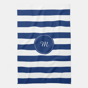 Monogram Royal Blue Striped Tea Towel