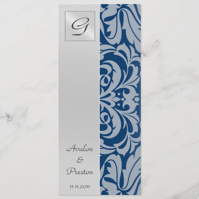 Monogram Royal Damask Wedding Program Invitation (Front)