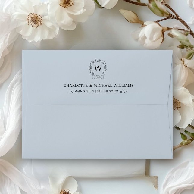 Monogram, Royal, Elegant, Wedding Envelope (Monogram, Royal, Elegant, powder blue, Wedding Envelope with your name and date)