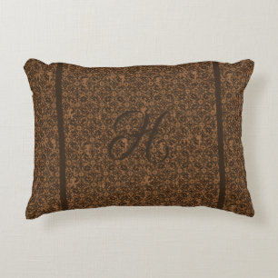 Monogram Rust Orange and Brown Scrolled Iron Decorative Cushion