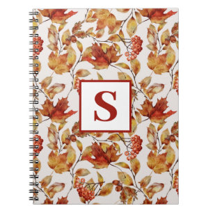Monogram Rustic Autumn Leaf  Notebook
