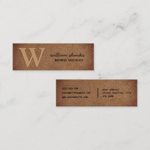 Monogram rustic black script brown leather mini business card