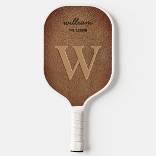 Monogram Rustic brown leather stylish Script Name Pickleball Paddle
