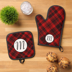 Monogram Rustic Buffalo Plaid Christmas Oven Mitt & Pot Holder Set