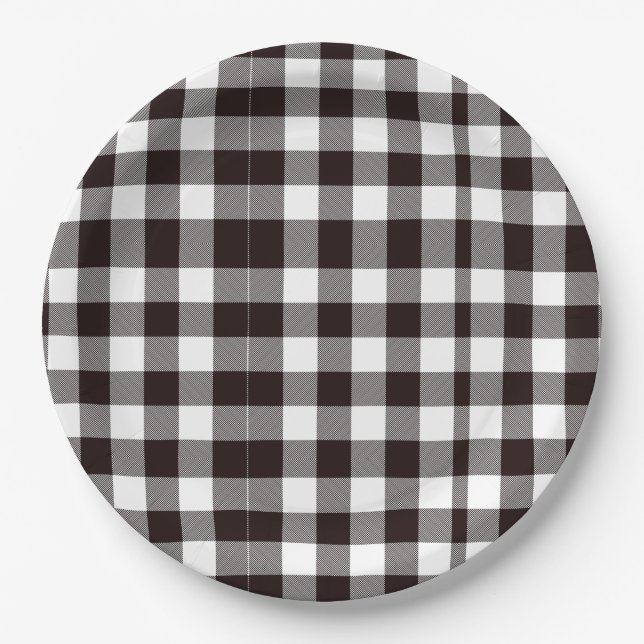 Monogram Rustic Chic Brown and White Plaid  Paper Plate (Front)