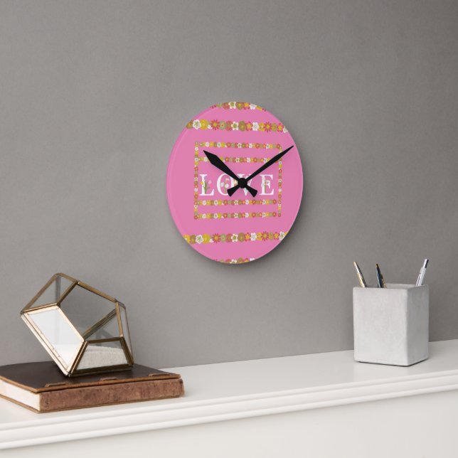Monogram Rustic Daisy Floral  Acrylic Wall Clock (Office)