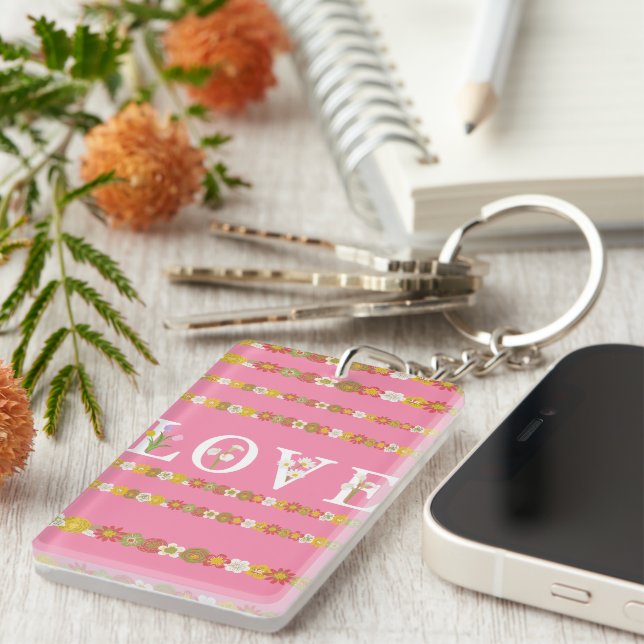 Monogram Rustic Daisy Floral   Key Ring (Front Right)