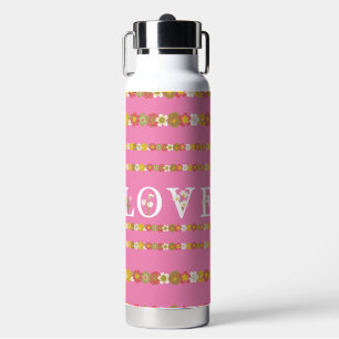 Monogram Rustic Daisy Floral Love Pink Water Bottle