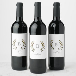 Monogram Rustic Green Leaf Vine With Love Wedding Wine Label