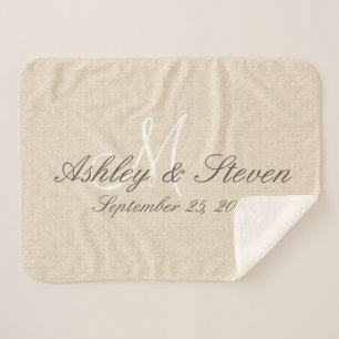 Monogram Rustic Linen Look Sherpa Blanket