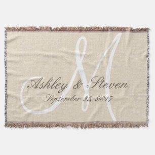 Monogram Rustic Linen Look Throw Blanket