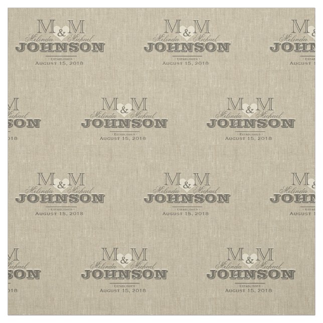 Monogram Rustic Linen Look with Heart Fabric (Swatch)