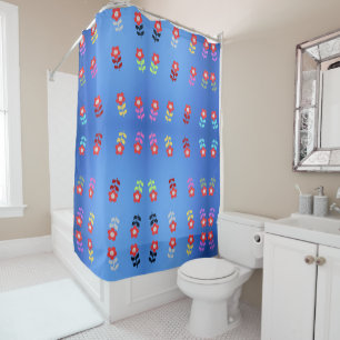 Monogram Rustic Natural Blue Sky Floral Shower Cur Curtain