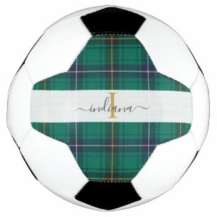 Monogram Rustic Plaid Script Name Tartan Soccer Ball
