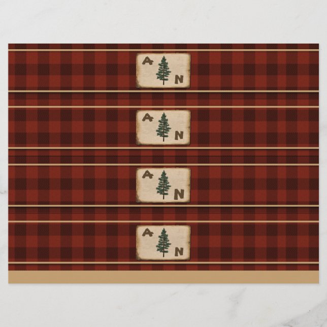 Monogram Rustic Plaid Wedding Invitation Wrappers (Front)