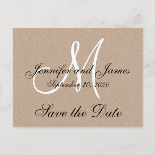 Monogram Rustic Save the Date Announcement Postcard