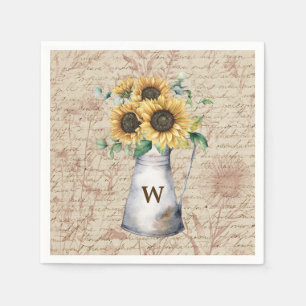 Monogram Rustic Sunflower Vintage Letter Decoupage Napkin