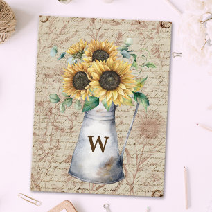 Monogram Rustic Sunflower Vintage Letter Decoupage Postcard