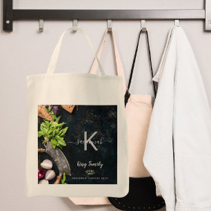 Monogram rustic vegitarian cooking food groceries tote bag