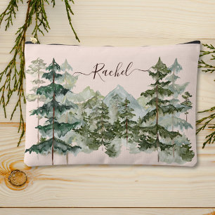 Monogram Rustic Watercolor Forest and mountain Accessory Pouch