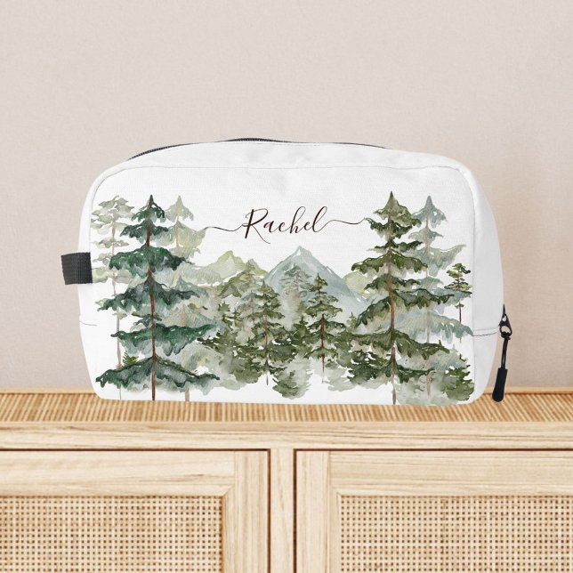 Monogram Rustic Watercolor Forest and mountain Dopp Kit (In situ)