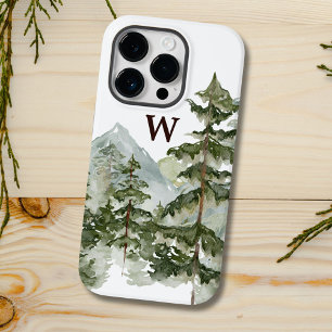 Monogram Rustic Watercolor Pine Forest & Mountain  Case-Mate iPhone 14 Pro Case