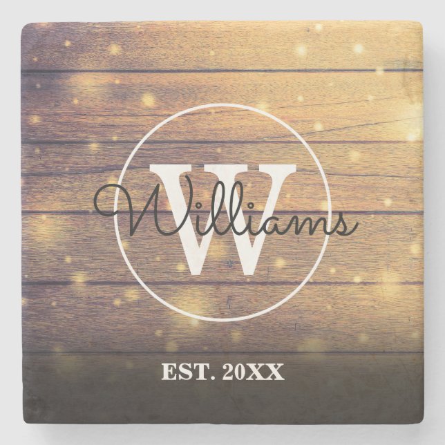Monogram Rustic Wood Panels Stone Coaster (Front)