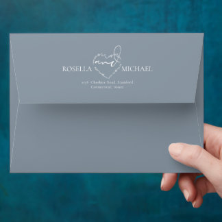Monogram Rusty Blue Modern Elegant Wedding Envelop Envelope