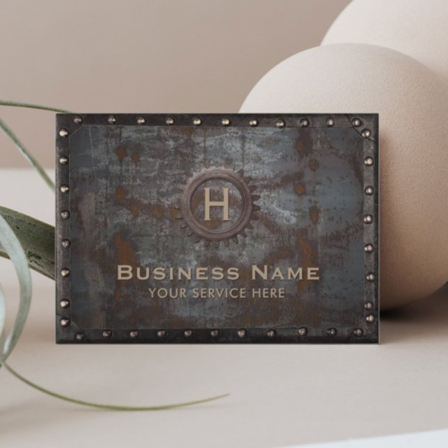Monogram Rusty Metal Frame Vintage Business Card (Creator Uploaded)