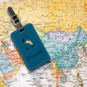 Monogram S cobalt watercolor flower Luggage Tag