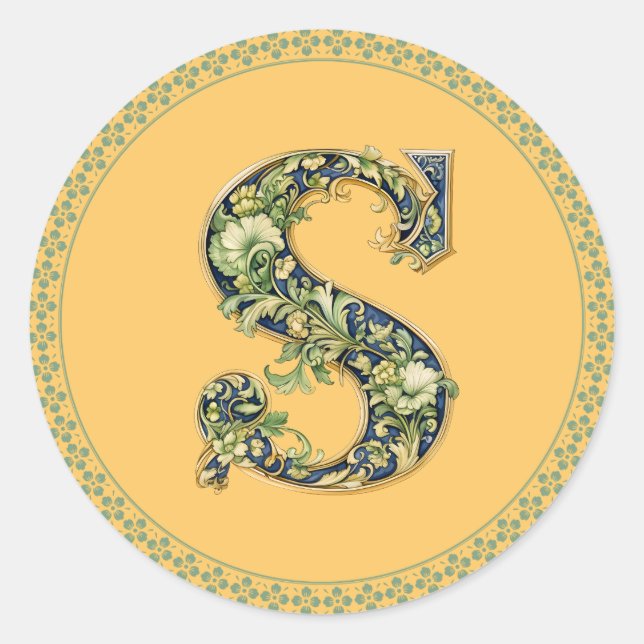 Monogram S floral design, A-1 generated, Classic Round Sticker (Front)