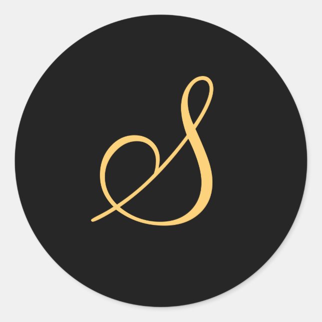 Monogram S,  gold coloured initial S on black, Classic Round Sticker (Front)