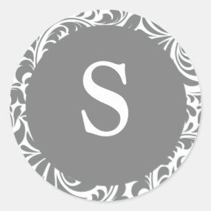 Monogram S Grey Grey Designer Wedding Monograms Se Classic Round Sticker